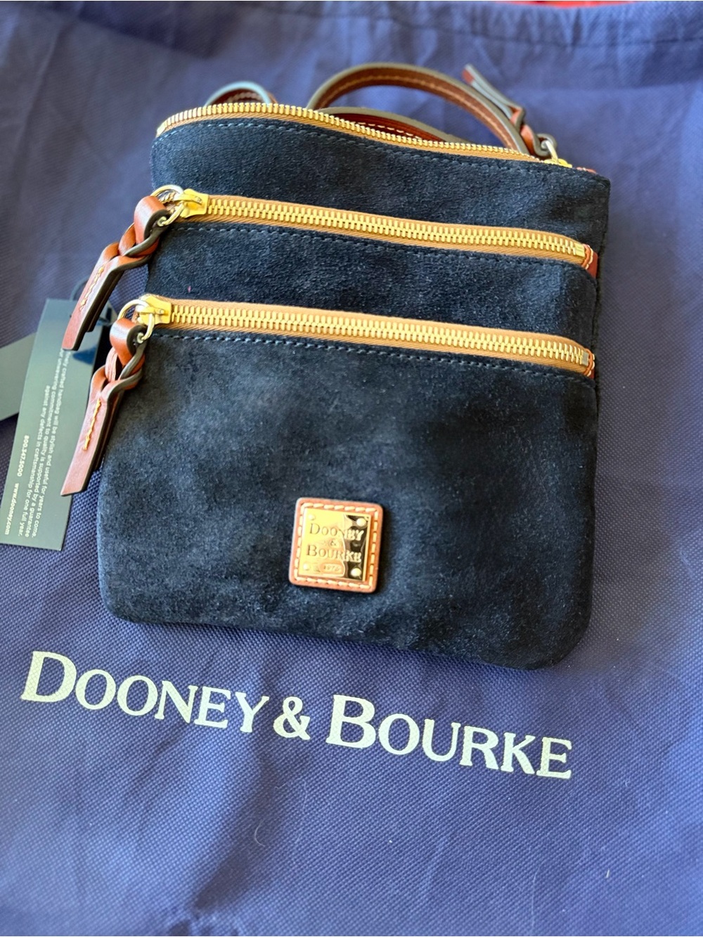 Dooney & Bourke NAvy SUEDE Leather North South Triple Zip Crossbody – New